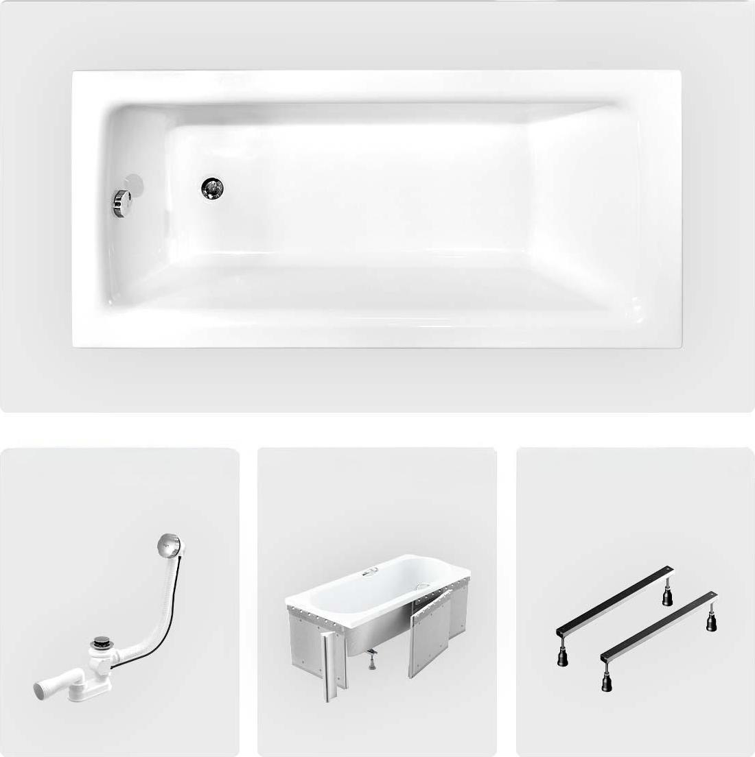 Rechteckige Badewanne - 140 x 70 cm - mit Verkleidung - Füße - Chromablauf - TALIA