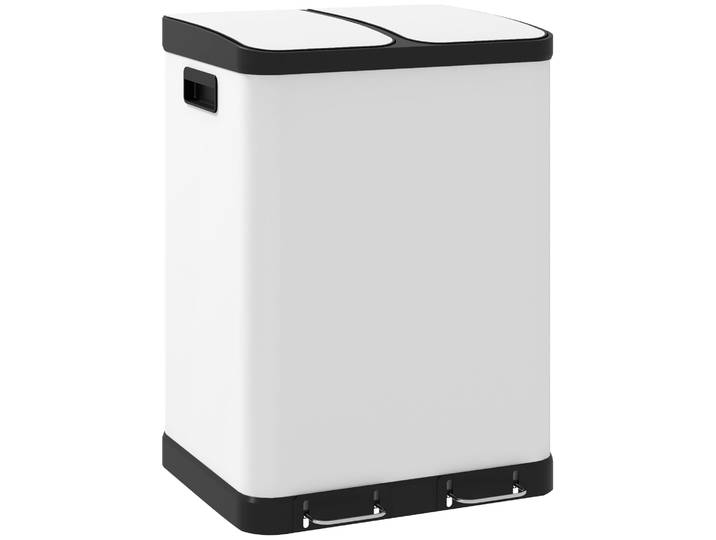 HOMCOM Dubbele prullenbak, 2 x 30L, vingerafdrukbestendig, pedaal, uitneembare binnenbakken, grijs