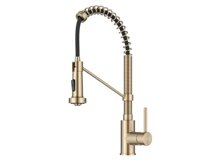KRAUS Bolden Küchenarmatur im kommerziellen Stil, 2 Funktionen, Einhebel-Küchenarmatur zum Herunterziehen, fleckenfreier antiker Champagnerbronze, KPF-1610SFACB