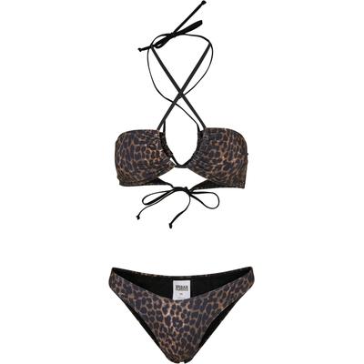 Bügel-Bikini URBAN CLASSICS "Urban Classics Damen Ladies AOP Hot V Bikini", Damen, Gr. S, N-Gr, braun (braunleo), 85% Polyester, 15% Elasthan, Bikini-Sets Bügel-Bikini