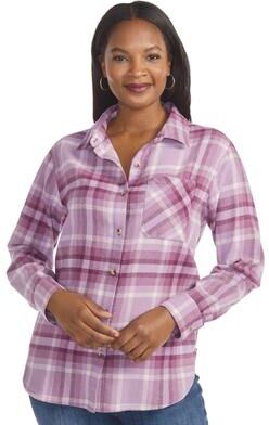 Masseys Lived-In Flannel Shirt Casual in Lavender/Fig Plaid, Size Small, Cotton/Flannel
