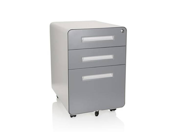 hjh OFFICE 743016 Rollcontainer Color Plus I Stahl Weiß/Grau Schubladenschrank mit Rollen, A4 Hängeregister, abschließbar