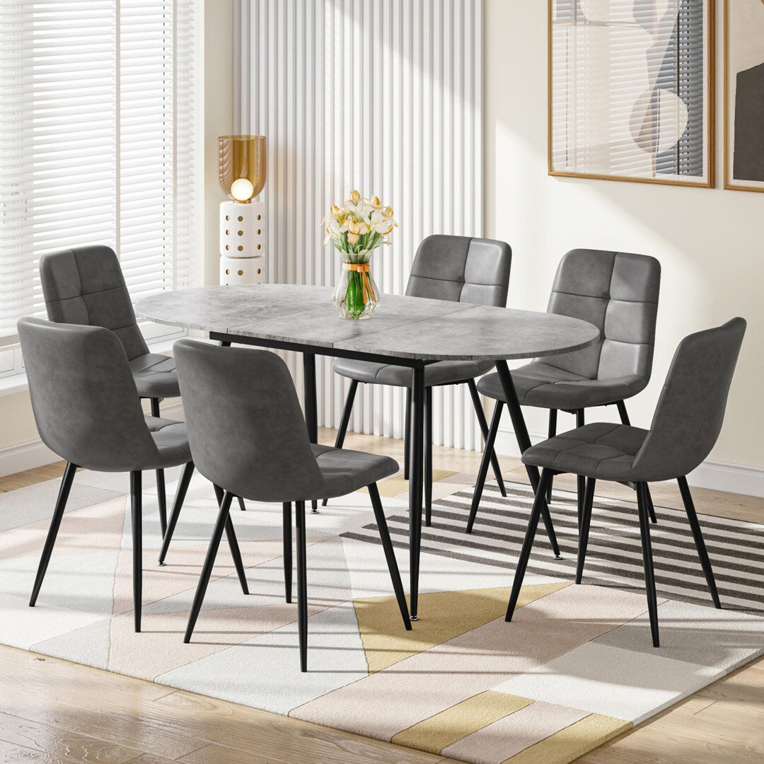 17 Stories 6 -Person Extendable Dining Set Grey/White 6