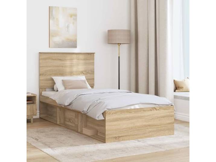 KTHLBRH Bettgestell Sonoma, 100 x 200 cm, Kiefer massiv Technisches Holz, Kopfteil inklusive, Lattenrost, leicht zu reinigen
