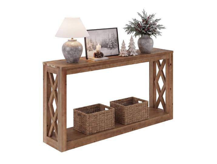 Tribesigns Konsolentisch Massivholz Flurtisch 160cm, Sofatisch mit Ablage & X-förmigen Seiten