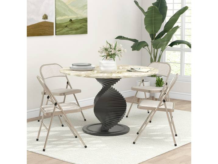 HOMCOM Lot 4 Chaises Pliantes Salle à Manger Acier Beige