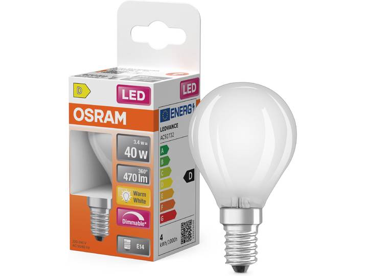 OSRAM LED-Leuchtmittel LED Retrofit CLASSIC Tropfenform , Energieeffizienz: D, weiß, L:8,4cm Ø:4,5cm, Leuchtmittel, LED-Leuchtmittel