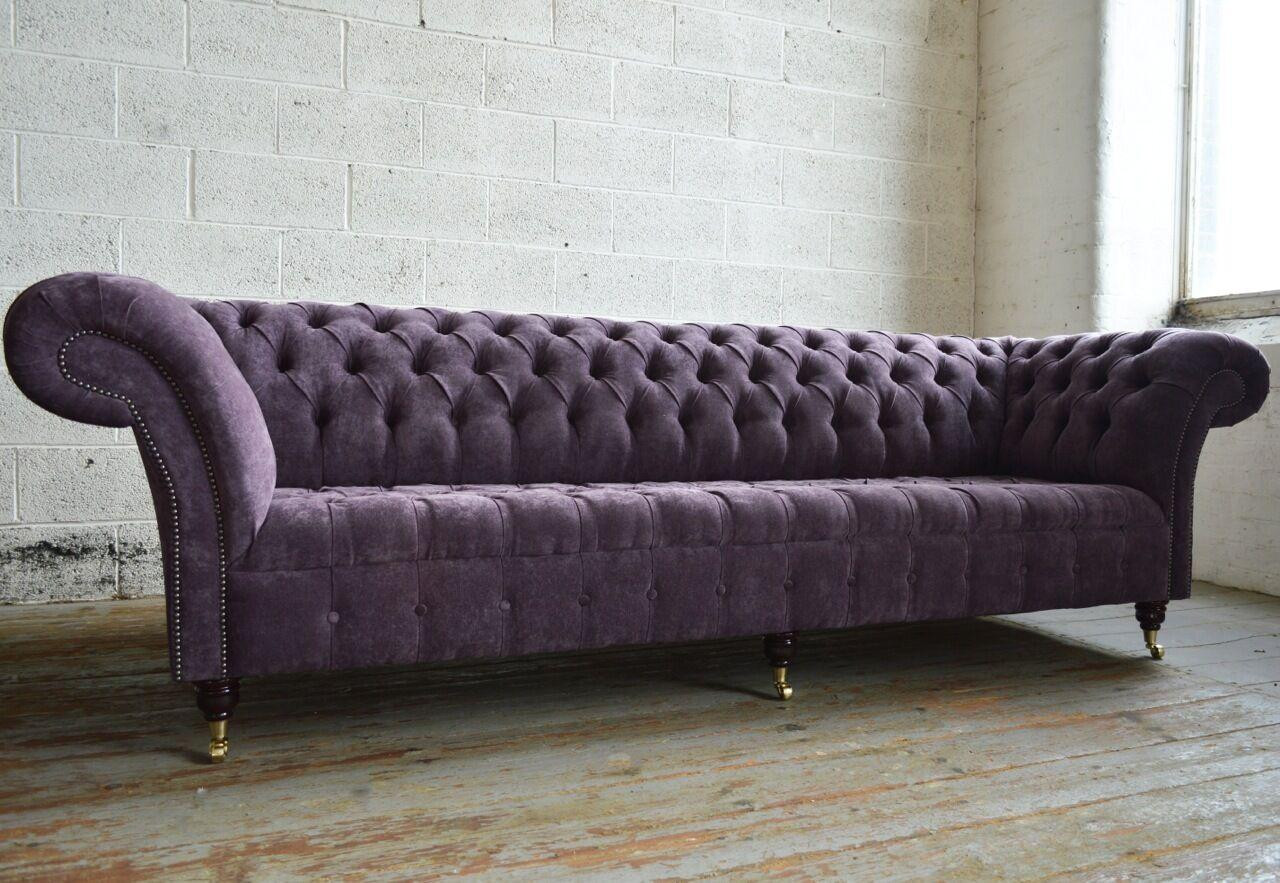 Lila Chesterfield 4-zits bank met textiel bekleding