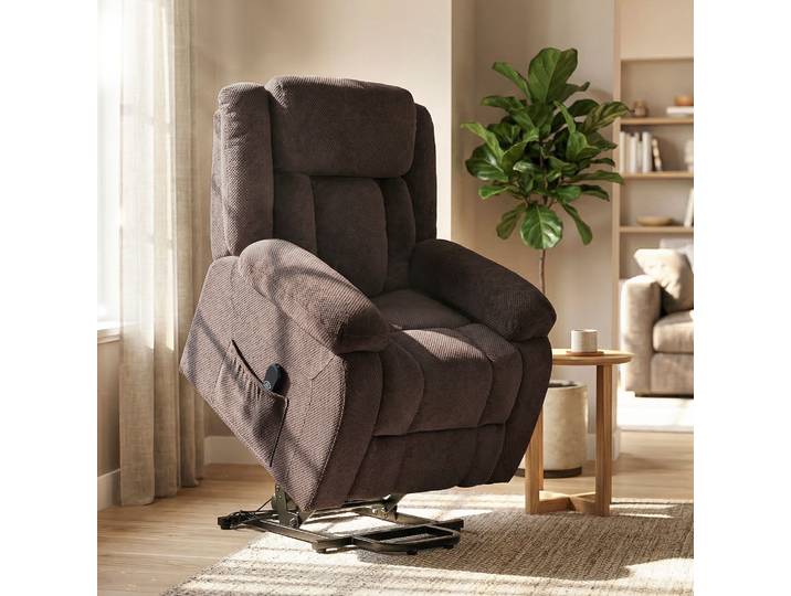 HOMCOM Fauteuil Releveur Électrique Velours Inclinable USB Marron