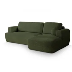 ECKSOFA SENTI N R-S Grün Boucle-Stoff mit Schlaffunktion