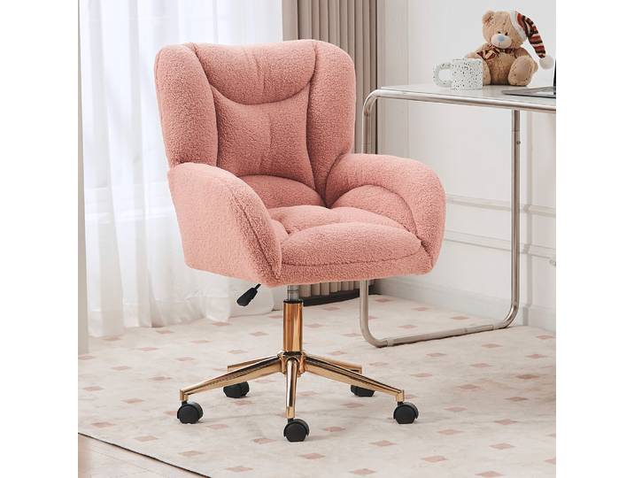 Chaise de bureau rembourrée en tissu - Chaise pivotante ergonomique réglable en hauteur avec pieds dorés, chaise de coiffeuse confortable