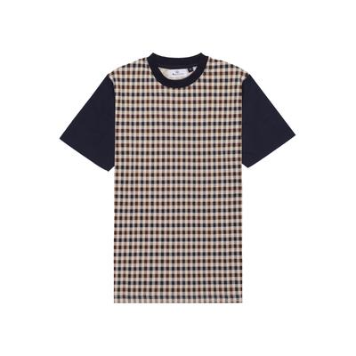 T-Shirt AQUASCUTUM ACTIVE "ACTIVE SIDE CLUB CHECK T-SHIRT Herren", Herren, Gr. S, navy, Jersey, 100% Baumwolle, normal normal, Rundhals, Shirts T-Shirt, T-Shirt Herren, leichtes Kurzarmshirt, Karohemd, Outdoor, Sale