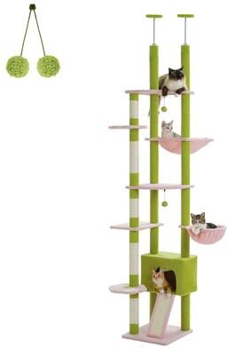 Uplift Essentials Adjustable Floor To Ceiling Cat Tree With Hammock And Scratching Posts green 02