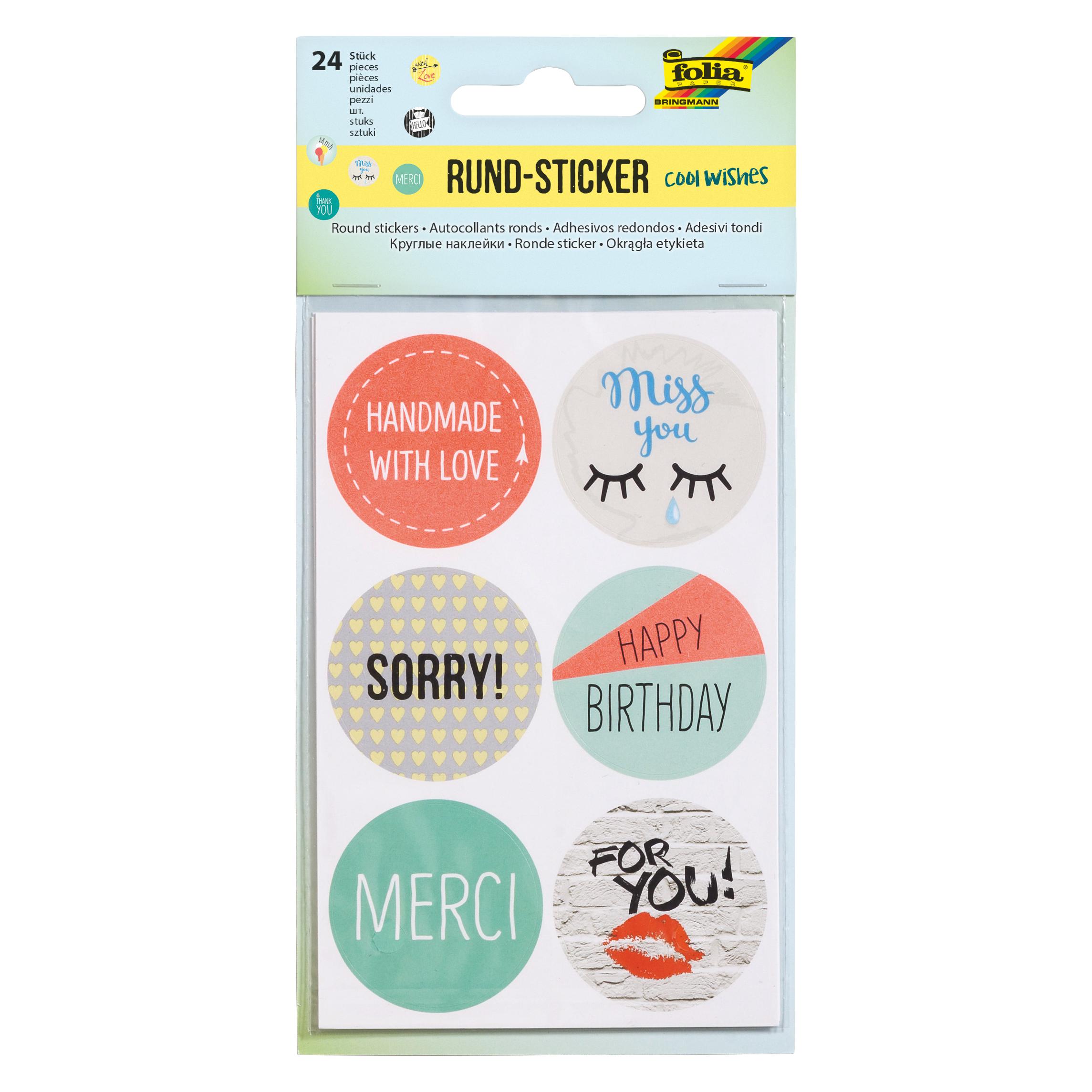 Folia Rund-Sticker Coll Wish 9x14cm 4 Blatt, 24 Sticker (24 Sticker) (61216372)