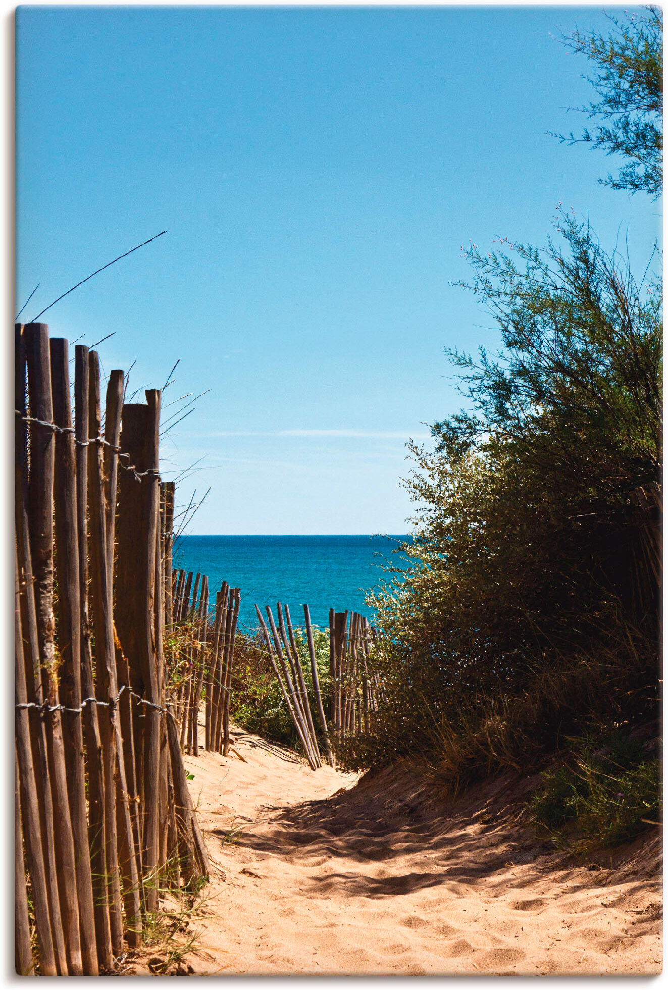 Leinwandbild ARTLAND "Strandzugang zum Serignan Plage", beige (farbe bild(er): naturfarben), B:60cm H:90cm, Bilder, Leinwandbild, auf Holzrahmen gespannt farbe bild(er): naturfarben B/H/T: 60cm x 90cm, Leinwandbild Strand Hochformat, 1 Stk.