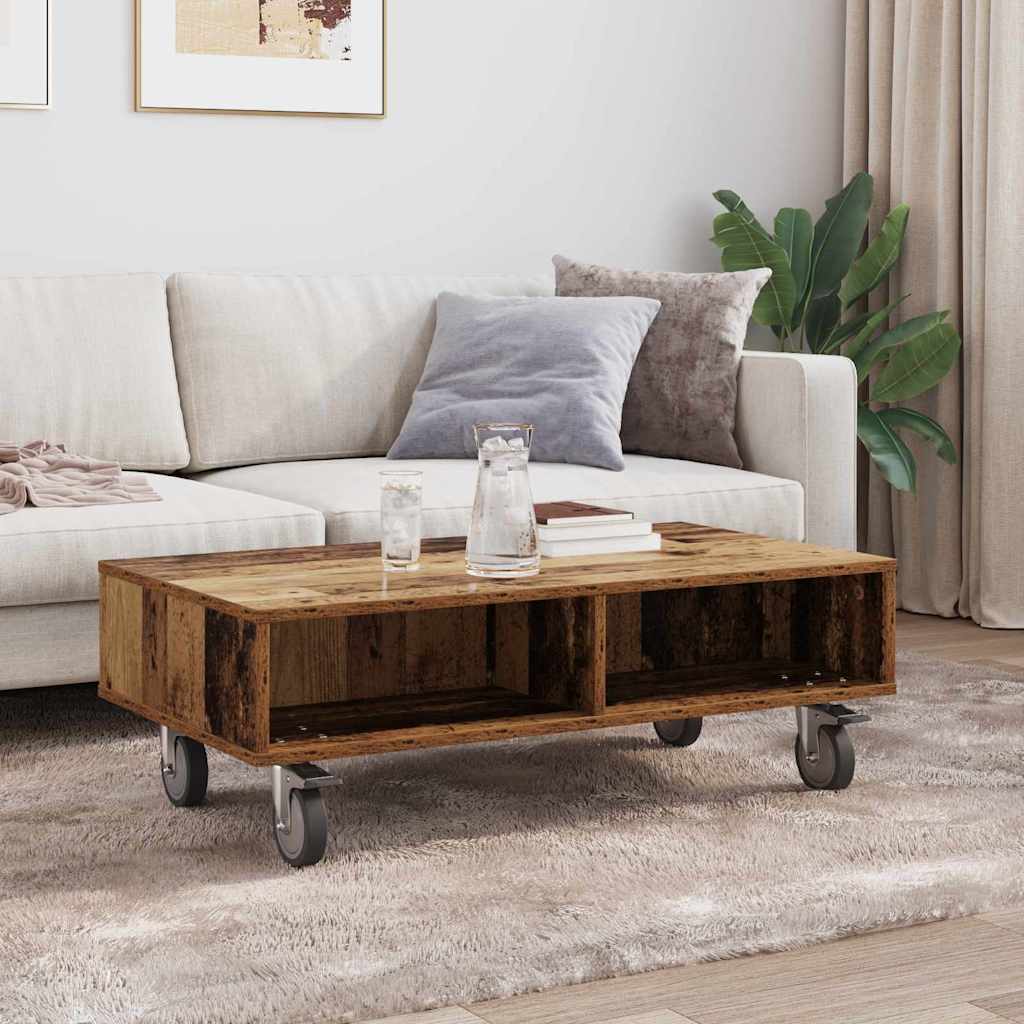 vidaXL Side Table with Wheels Bois ancien 90 x 50 x 30 cm