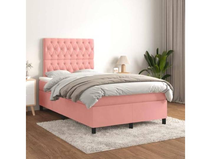 KTHLBRH Boxspringbett mit Matratze Rosa 120 x 190 cm Weicher Samt, gefederter Boden, Schlaf, Restaurant, Schlafzimmer