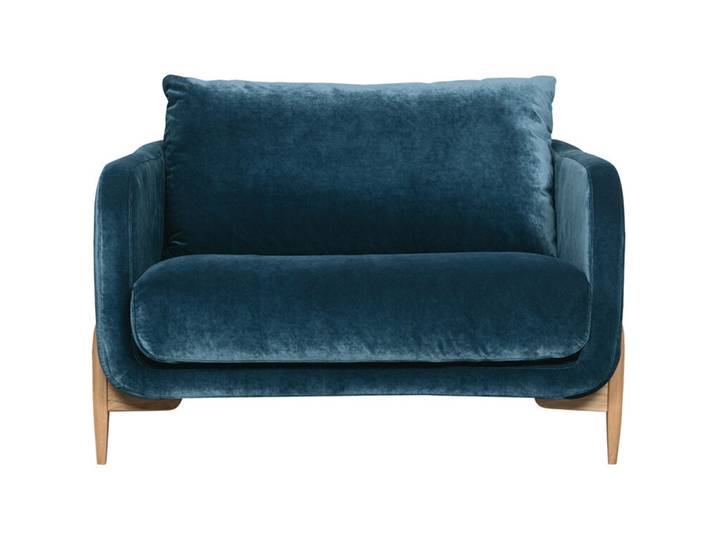 Sessel Leya Blau, Natur Stoff B 117 T 97 H 84 cm - Material: Stoff Velour, Eiche