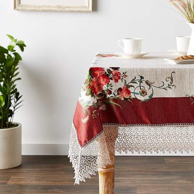 Violet Linen Ascott Printed Decorative with Lace Trimming Pattern Tablecloth