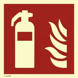 Dreifke® Schild, Feuerlöscher ISO 7010, Kunststoff, langnachleuchtend, 160-mcd, 200x200 mm
