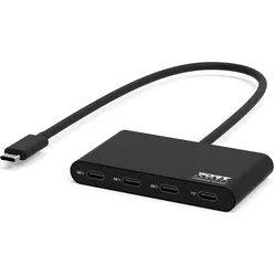 Port Designs USB HUB TYPE C - 4 PORTS TYPE C - PD 100W (USB-C, 5 Ports), Dockingstation + USB Hub, Schwarz