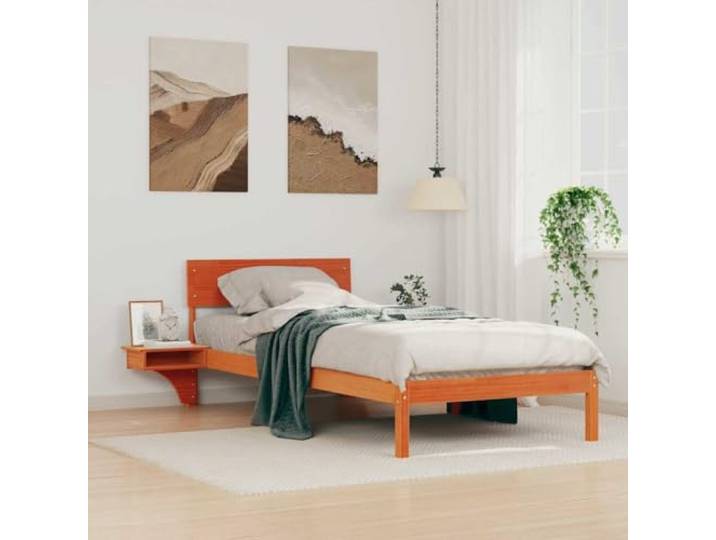 Massives Kiefernholz Plattform Bettgestell Modernes Design 100 x 200 cm Bettrahmen Wachsbraun 100 x 200 cm Massives Kiefernholz Einzelbett Plattform Bettgestell Lattenrost – Stabil & Langlebig,