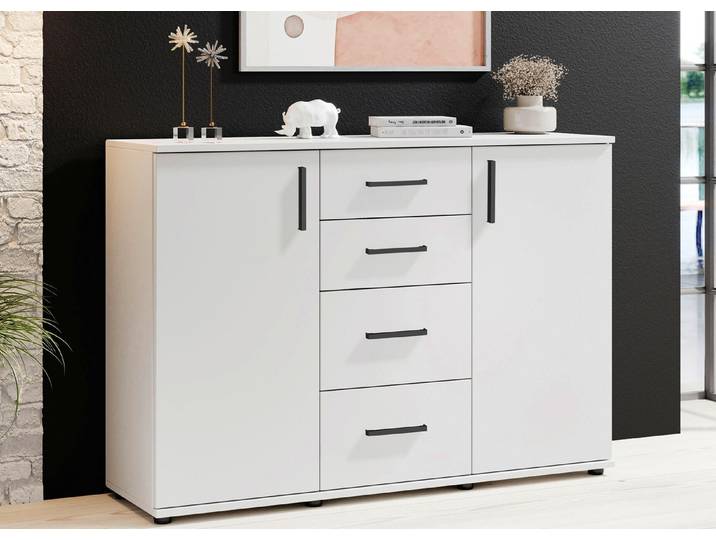 Moderne, kombistarke Sideboards, Weiss, 2-türig, mit 4 Schubladen