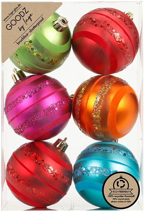Weihnachtsbaumkugel "Inge Weihnachtskugel dekoriert, 6 Stk.", bunt, Ø:8cm, Kunststoff, Weihnachtsbaumkugeln, Weihnachtsbaumkugel bunt 8cm
