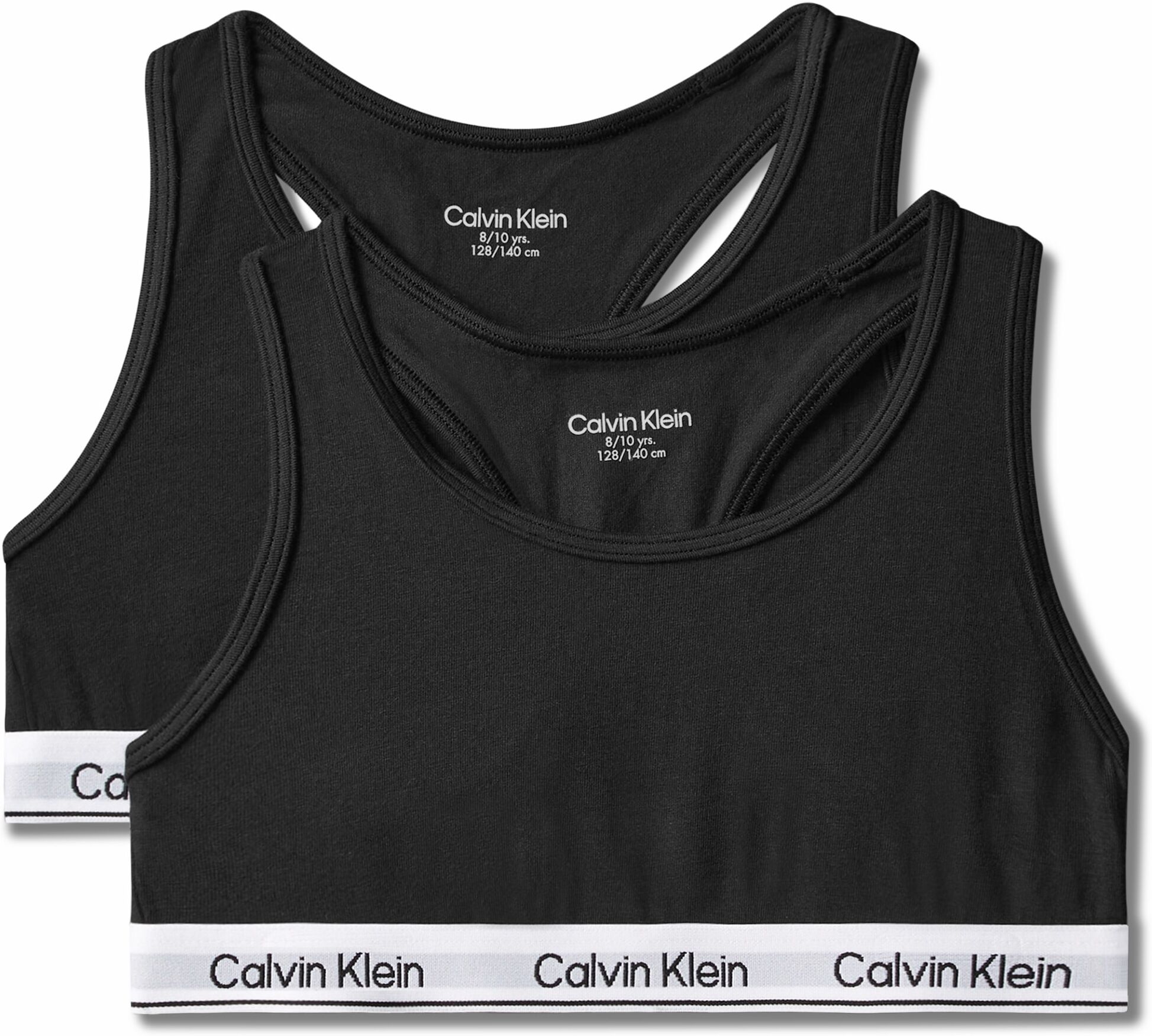 Bralette "2PK BRALETTE", Mädchen, Gr. 128/134, N-Gr, schwarz, Jersey, Obermaterial: 95% Baumwolle, 5% Elasthan, CALVIN KLEIN UNDERWEAR, unifarben, Basic, körpernah, BHs Bralette, mit Logobund schwarz 128/134, N-Gr