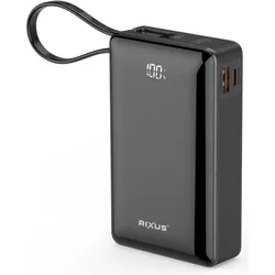 Rixus Digital Display Powerbank With USB-C Cable Built-in (20000 mAh), Powerbank, Schwarz