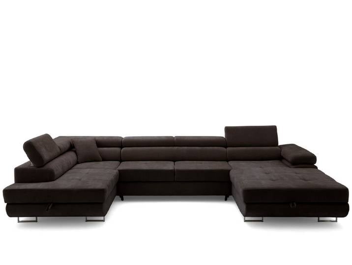 Muffo Ecksofa WILD U, Verstellbare Kopfstützen, elegante Metallbeine, 2 Bettzeugkasten, gelegentliche Schlaffunktion