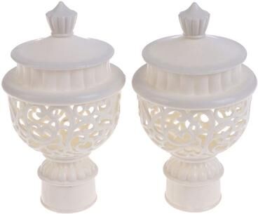 ModernMart Elegant Hollow Curtain Rod Finials Decorative End Caps For Drapery Rods white