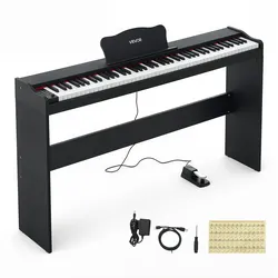 VEVOR Digitalpiano 88 Halbgewichtete Tasten mit HiFi-Lautsprechern Schwarz, E-Piano Ideal für Anfänger, mit 600 Klängen, 600 Rhythmen, USB, MIDI, Standard-3,5-mm-Kopfhörerbuchse, Notenhalter und Pedal