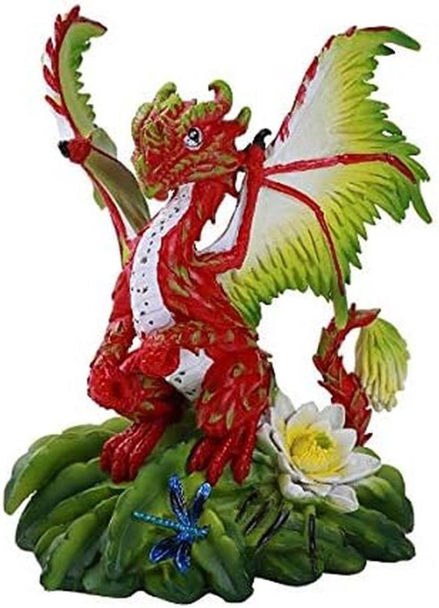 Handgeschilderd Draken Fruit Beeldje - Kleine Rode Draak Decoratie - Hoogte: 9,7 cm