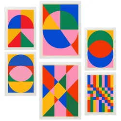 POSTER Set Mit 6 Geometrisches Bauhaus A3 & A4 Weißer Rahmen