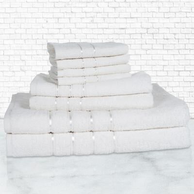 Plush Bathroom Towels - 8-Piece 100% Cotton Towel Set by Lavish Home (White)