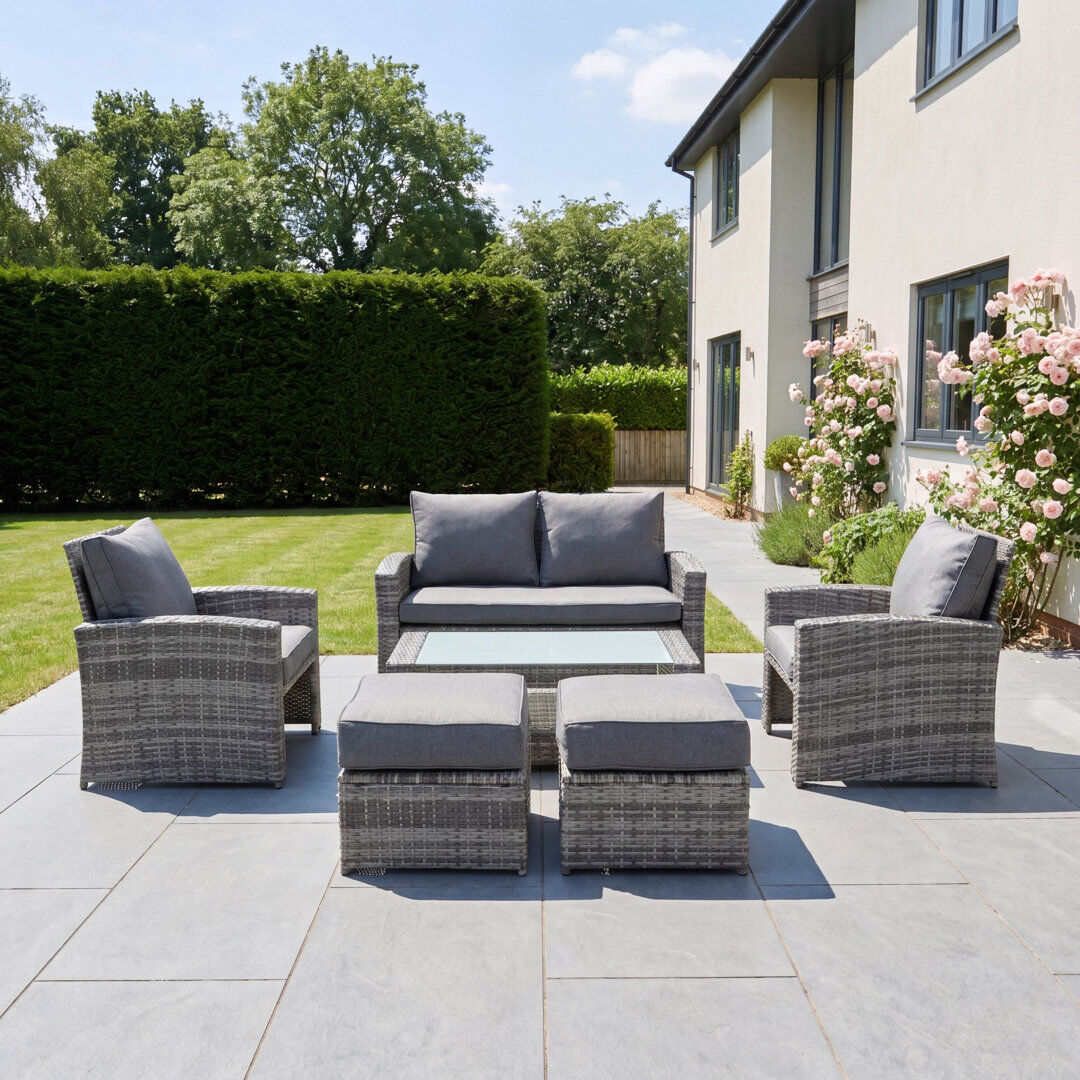 Highland Dunes Dovera 6 Seat Rattan Patio Set Black & Grey 6