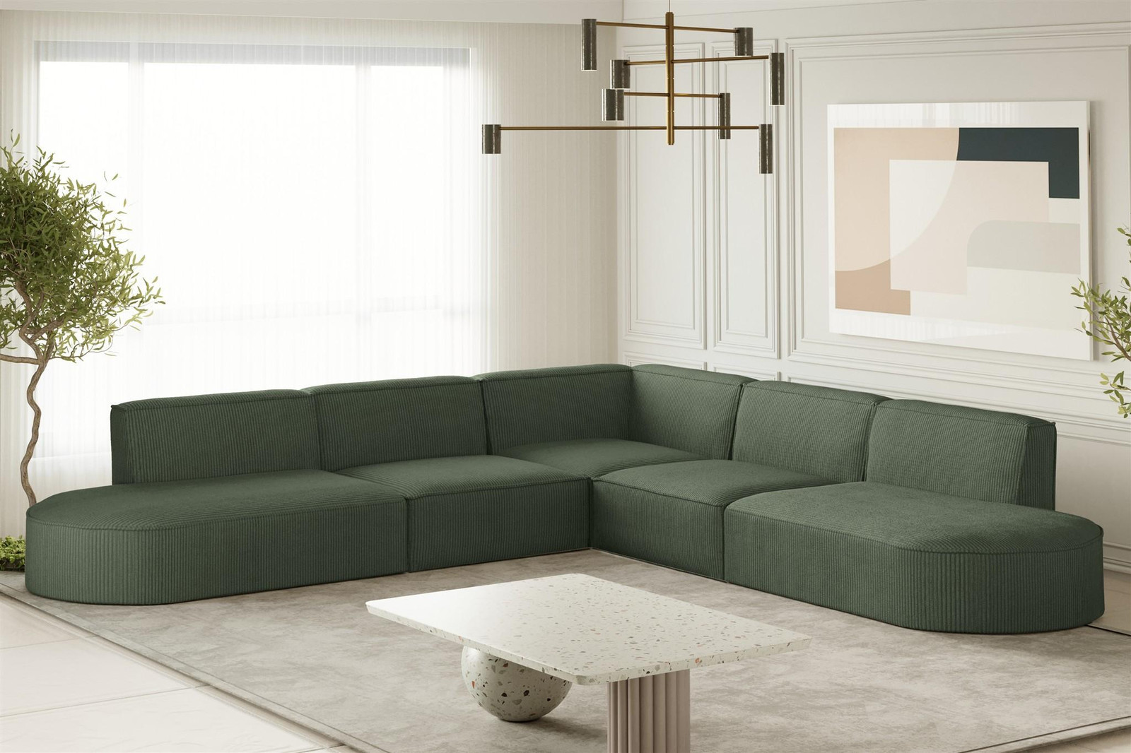 Designbank PALMA Ecksofa met Scala stof in kleur Forest