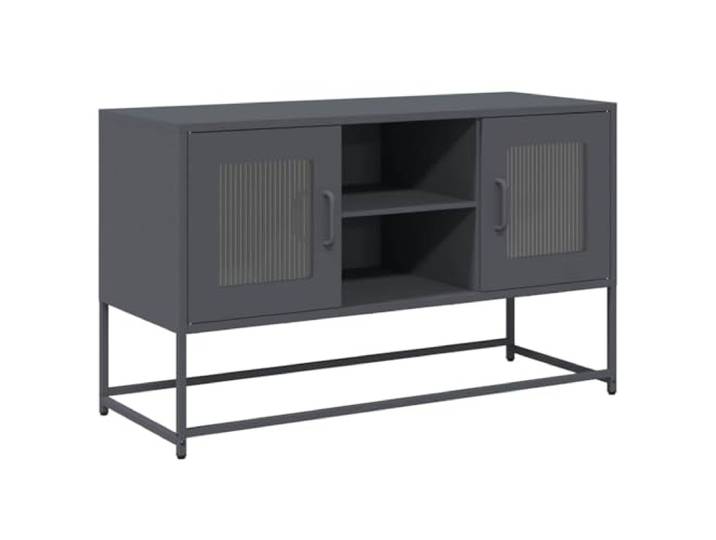 KUPTYERFG TV-Schrank Anthrazit 100,5x39x60,5 cm Lowboard Metall Stabiles Metall-Fernsehregal in Anthrazit mit flexibler Türmontage für Wohnzimmer und Schlafzimmer.