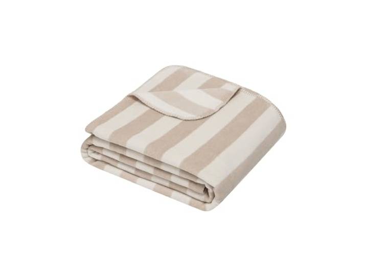 Ibena Vigo Decke 150 x 200 cm - Baumwollmix, weich, warm & waschbar, Kuscheldecke gestreift beige