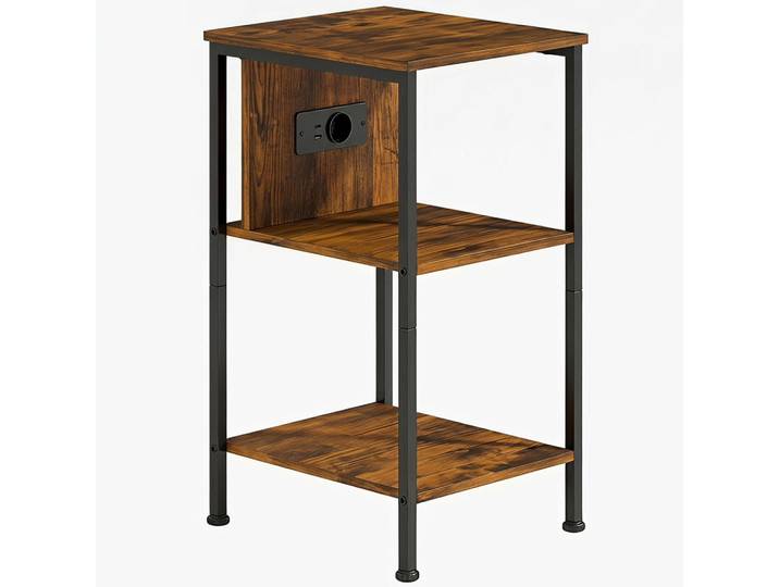 Homcom Beistelltisch Spanplatte Stahl Rustikal-Braun, Metall, Nachbildung, 2 Fächer, Rechteckig, eckig, 30x58x34 cm, Wohnzimmer, Wohnzimmertische, Beistelltisch