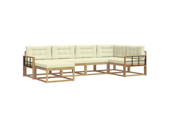 PUGYNBK Sofaset für den Außenbereich, 5-teilig, Weiß und Creme, Polyester Akazienholz, Lattenrahmen, modular, robust, einfache Reinigung