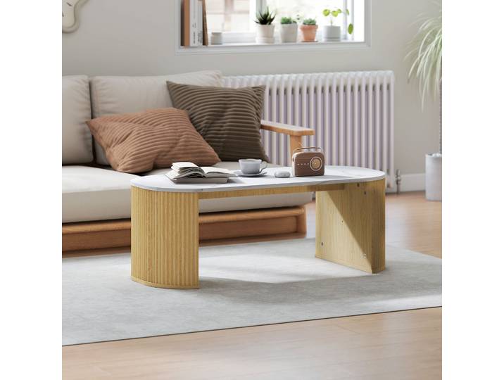 HOMCOM Table Basse Ovale Effet Marbre Blanc 110x50x40 cm
