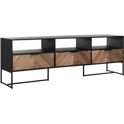 TV-Board Criss Cross aus Teakholz, modern massiv, natur schwarz, 180 cm, 3 Schubladen