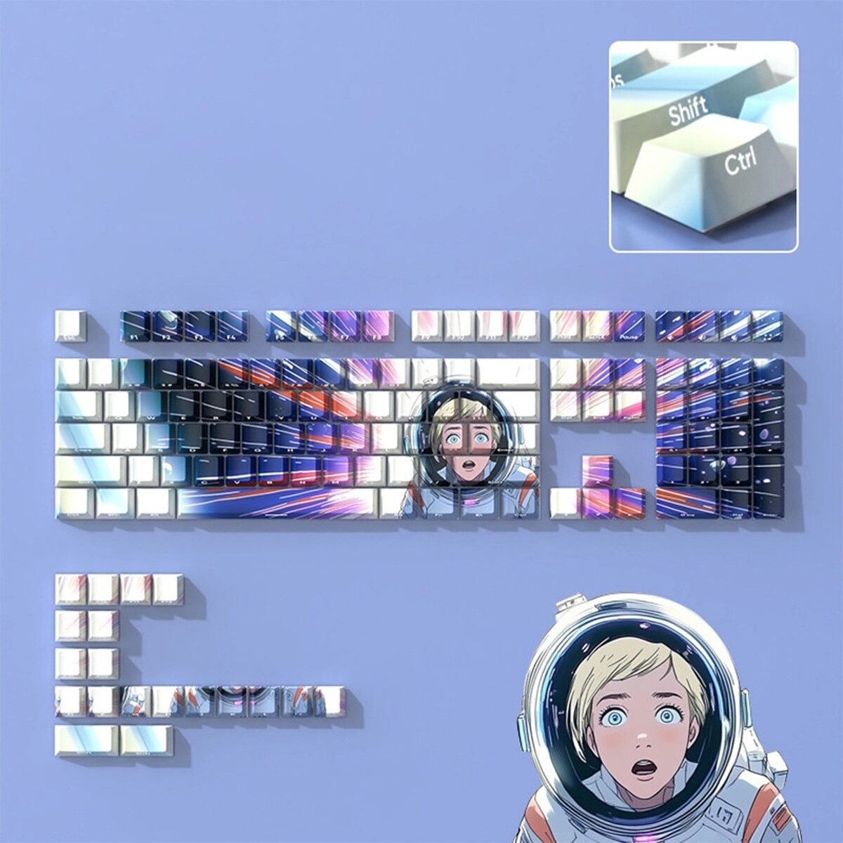 INF Anime seitlich bedrucktes durchscheinendes mechanisches Keycap-Set — ABS, gestuftes Profil, kompatibel mit Cherry MX,