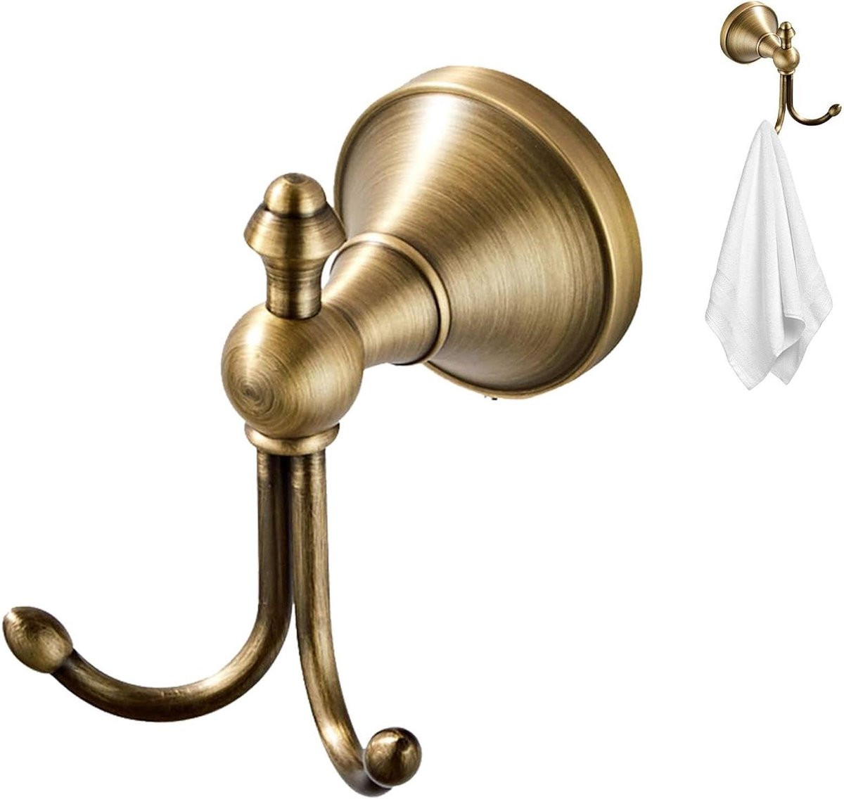 Decoratieve dubbele wandhanger in messing - Messing Haak - 10,5 cm