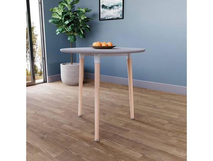 Table à manger ronde 3 places Batley table de cuisine moderne en bois de hêtre naturel table compacte gris