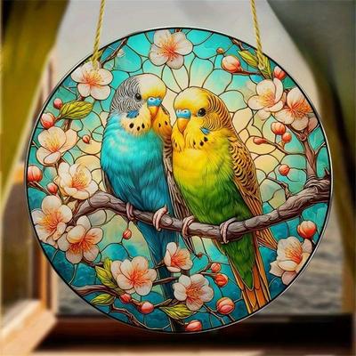 Inspired Finds 2D Acrylic Bird & Flower Hanging Pendant Decorative Ornament For Home Car Window blossom Budgies