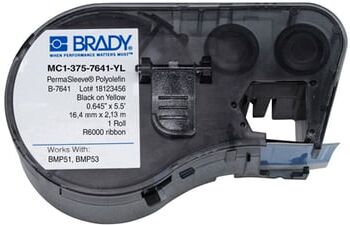 Brady MC-375-7641-YL fita termo retrátil de fita preto sobre amarelo 16,4 mm x 2,13 m