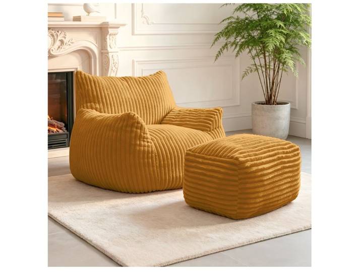 Fauteuil relax 1 place canapé compressé avec ottoman mousse haute densité sans montage flanelle jaune 103 × 90 × 70 cm